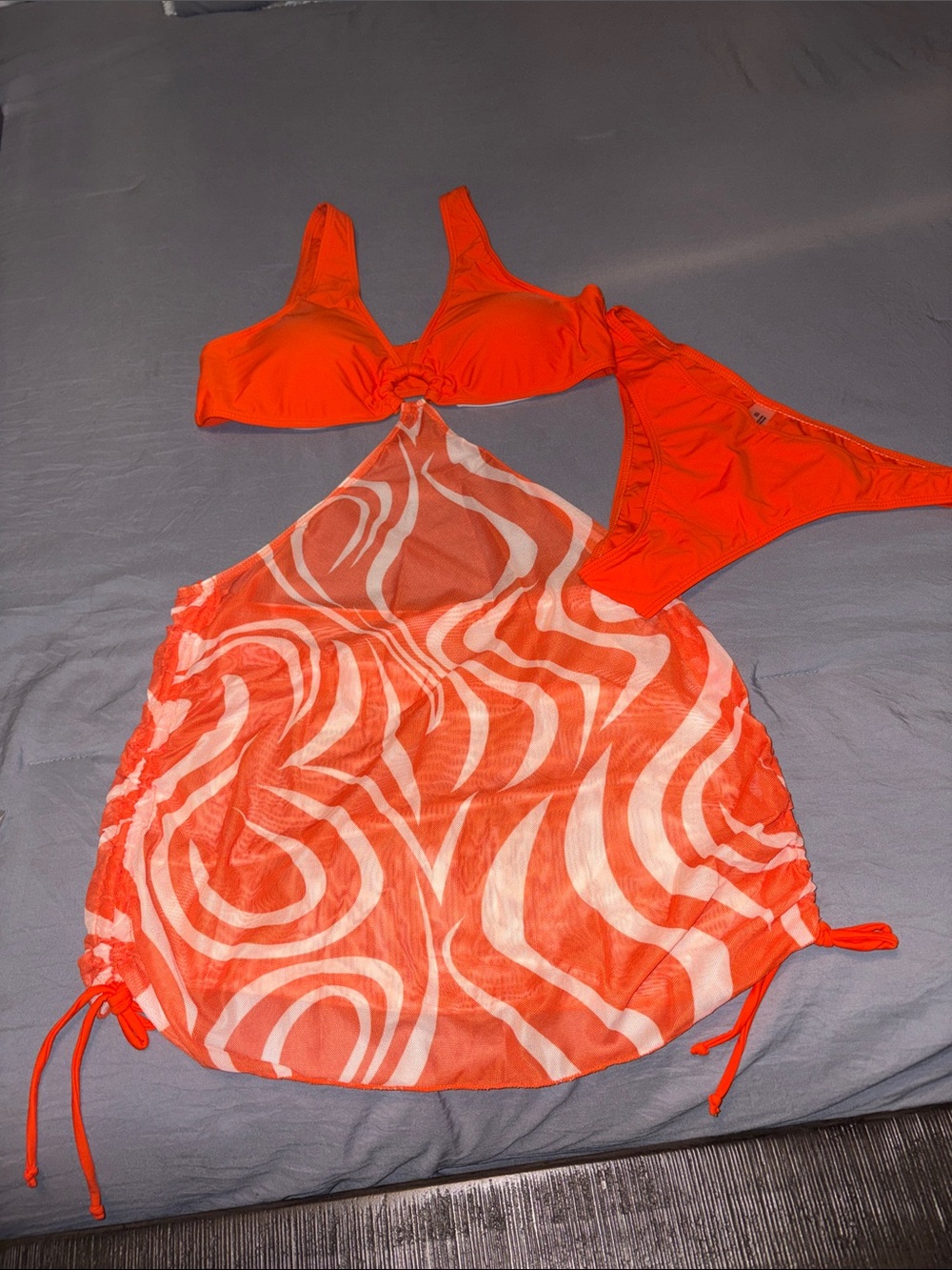 Orange Mesh Swirl Cover-Up Set with Bikini